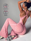 Leopard Print Twisted Backless Deep V Jumpsuit with Flared Pants, Perfect for Yoga, Workouts, And Stylish Outings