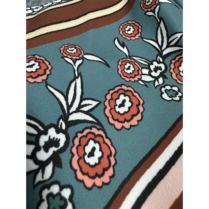 2025 New Female Vintage Floral Printed Patchwork Jeans Women High Waist Slim Fit Casual High Street Flared Pants Trousers SALESTE'
