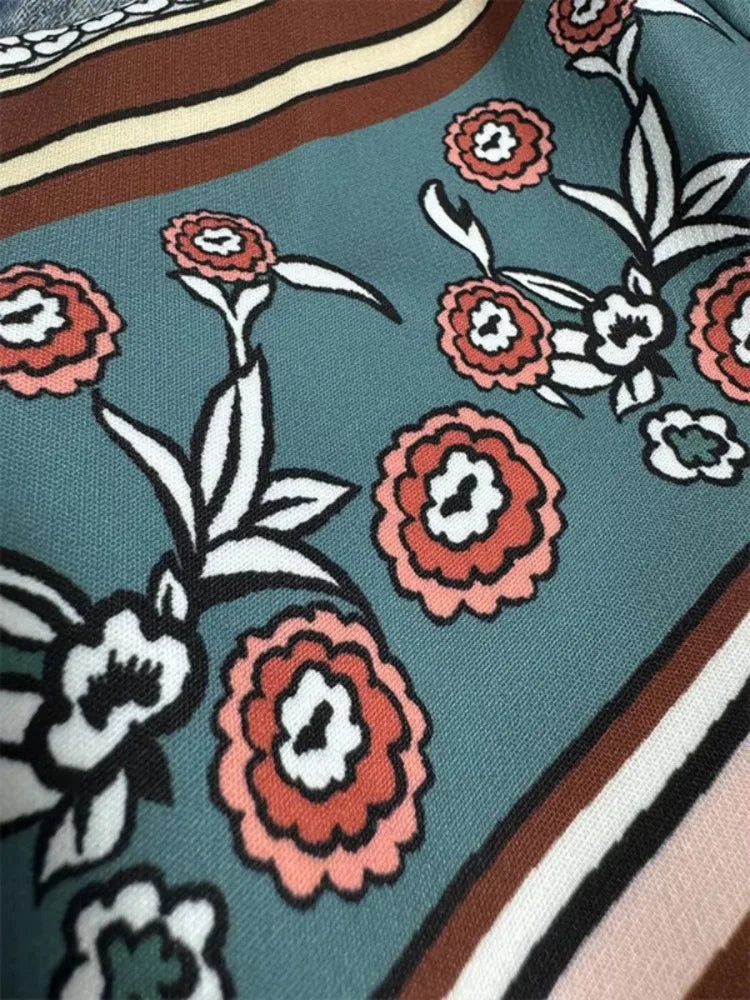 2025 New Female Vintage Floral Printed Patchwork Jeans Women High Waist Slim Fit Casual High Street Flared Pants Trousers SALESTE'